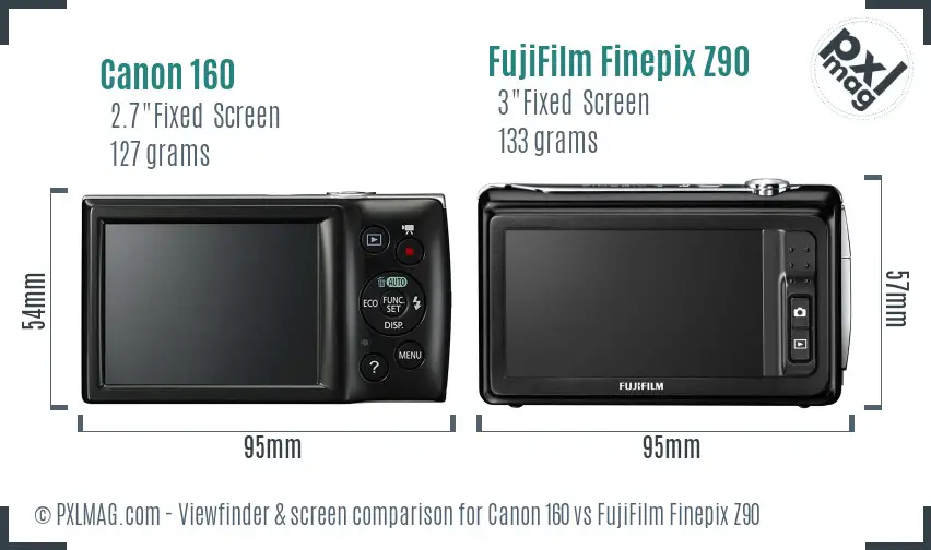 Canon 160 vs FujiFilm Finepix Z90 Screen and Viewfinder comparison