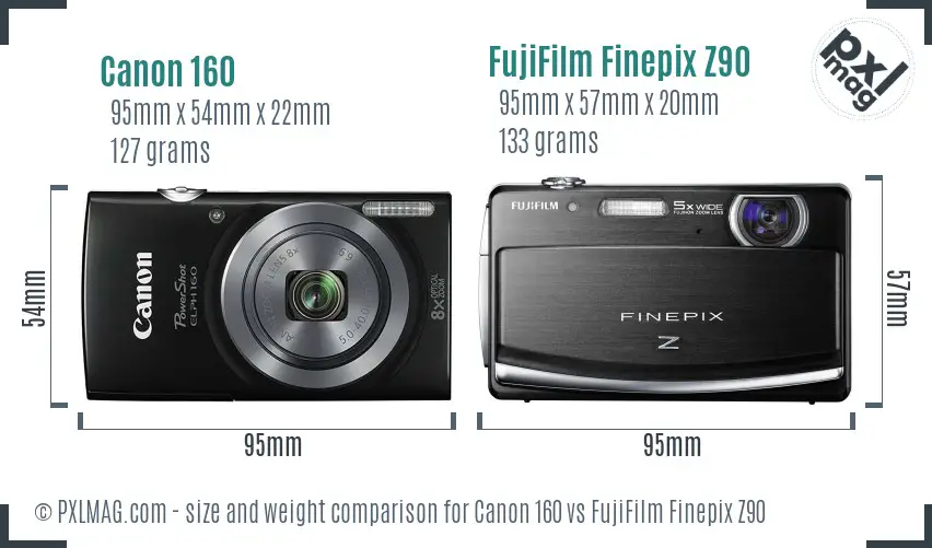 Canon 160 vs FujiFilm Finepix Z90 size comparison