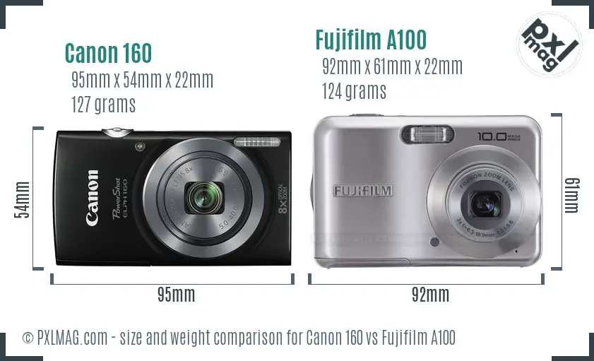Canon 160 vs Fujifilm A100 size comparison