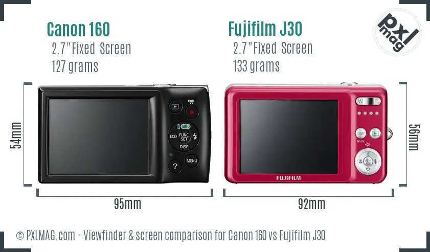 Canon 160 vs Fujifilm J30 Screen and Viewfinder comparison