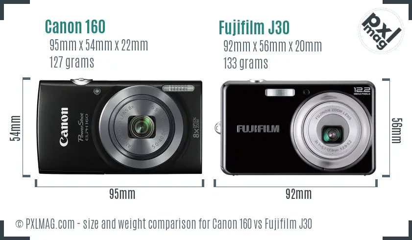 Canon 160 vs Fujifilm J30 size comparison