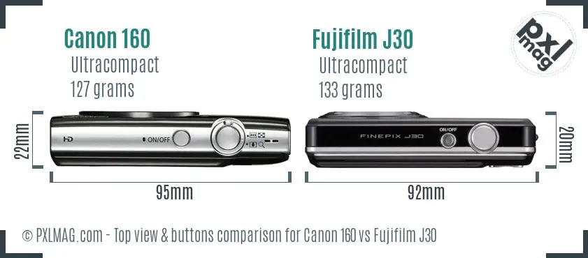 Canon 160 vs Fujifilm J30 top view buttons comparison
