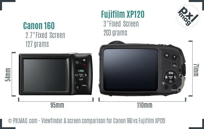 Canon 160 vs Fujifilm XP120 Screen and Viewfinder comparison