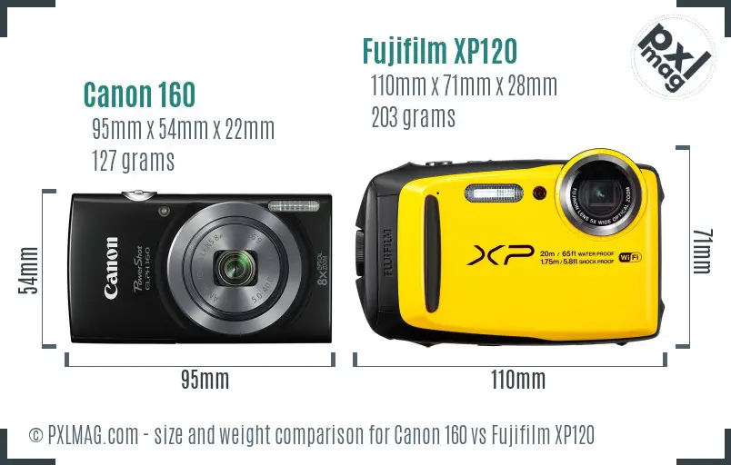 Canon 160 vs Fujifilm XP120 size comparison