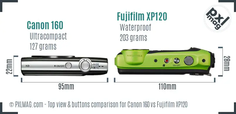 Canon 160 vs Fujifilm XP120 top view buttons comparison