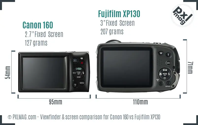 Canon 160 vs Fujifilm XP130 Screen and Viewfinder comparison