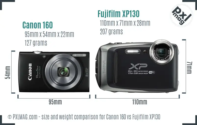 Canon 160 vs Fujifilm XP130 size comparison