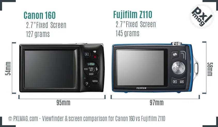 Canon 160 vs Fujifilm Z110 Screen and Viewfinder comparison
