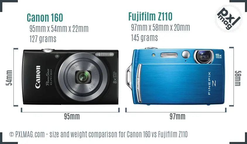 Canon 160 vs Fujifilm Z110 size comparison