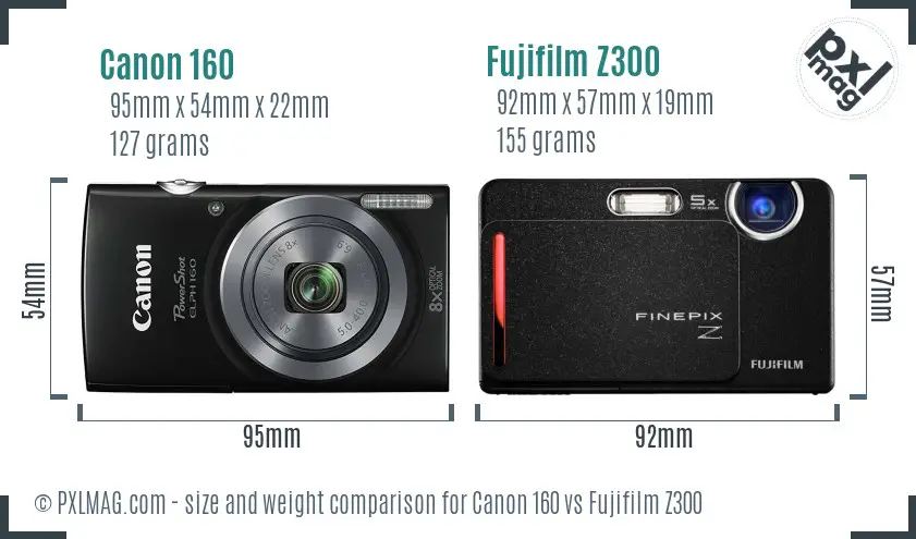 Canon 160 vs Fujifilm Z300 size comparison