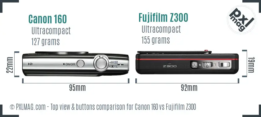 Canon 160 vs Fujifilm Z300 top view buttons comparison