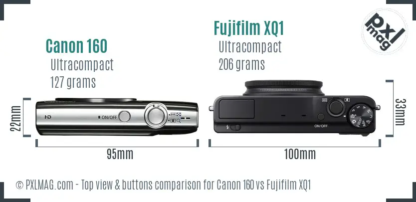 Canon 160 vs Fujifilm XQ1 top view buttons comparison