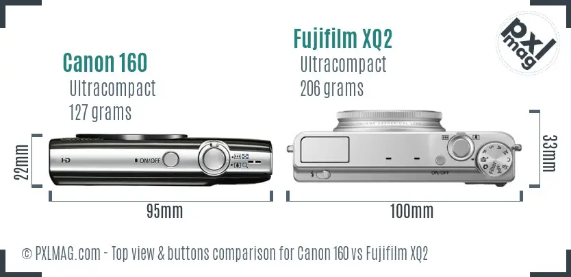 Canon 160 vs Fujifilm XQ2 top view buttons comparison