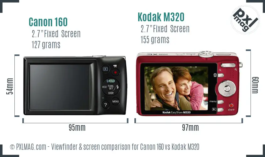 Canon 160 vs Kodak M320 Screen and Viewfinder comparison
