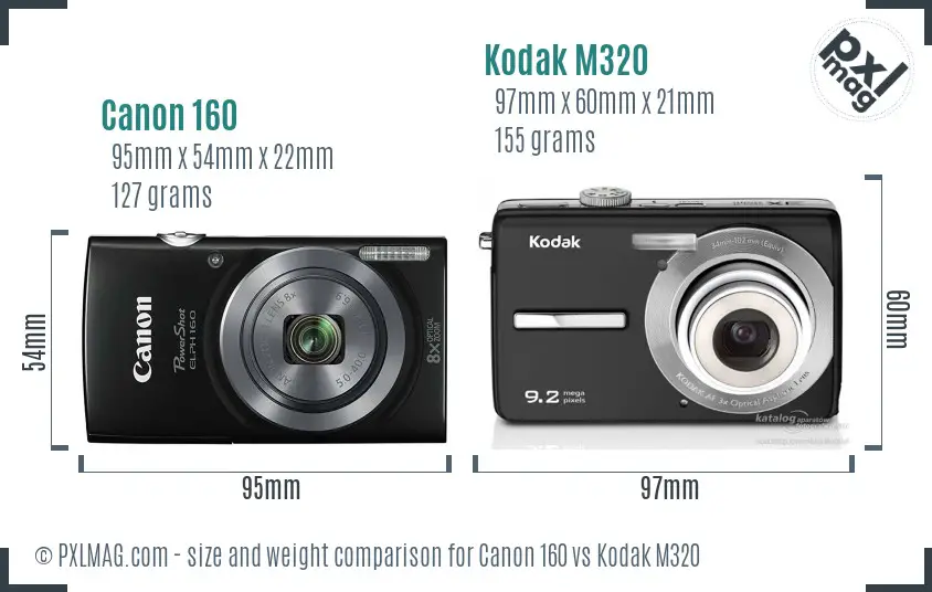 Canon 160 vs Kodak M320 size comparison