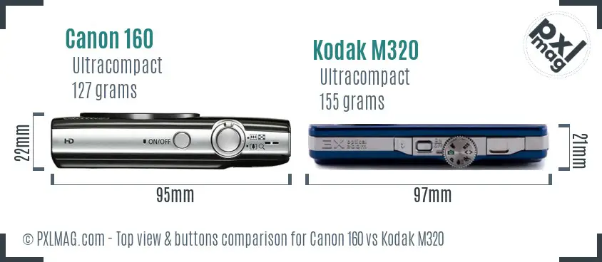 Canon 160 vs Kodak M320 top view buttons comparison
