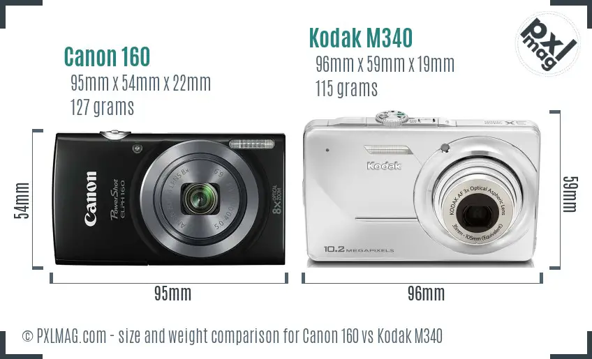 Canon 160 vs Kodak M340 size comparison