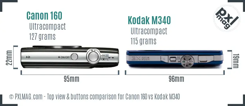 Canon 160 vs Kodak M340 top view buttons comparison