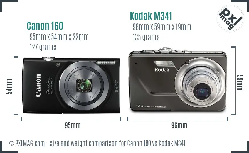 Canon 160 vs Kodak M341 size comparison