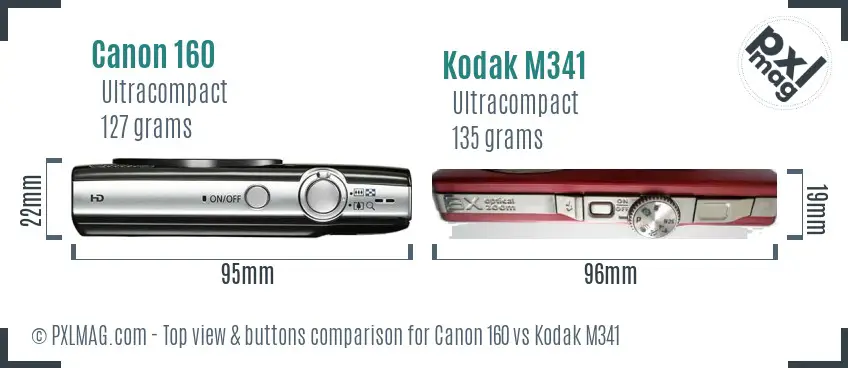 Canon 160 vs Kodak M341 top view buttons comparison