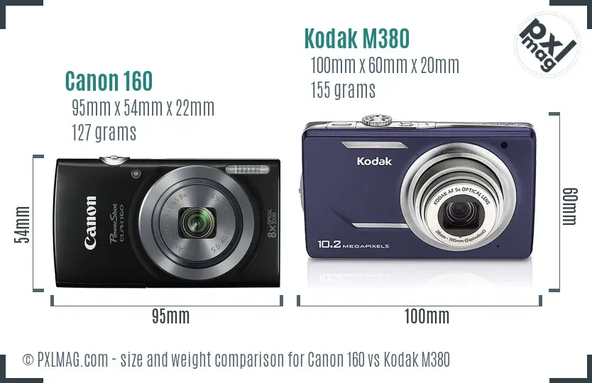 Canon 160 vs Kodak M380 size comparison