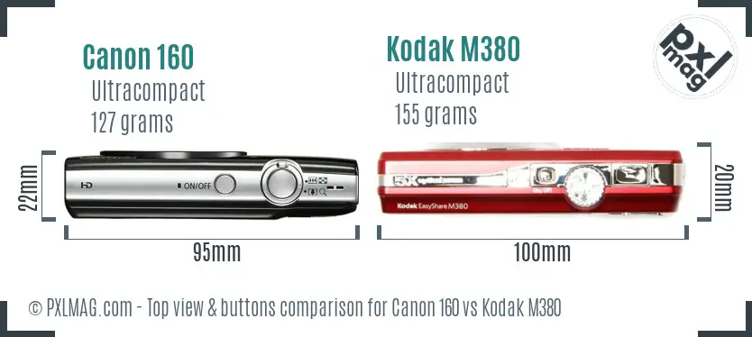 Canon 160 vs Kodak M380 top view buttons comparison
