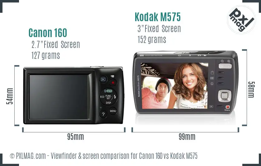 Canon 160 vs Kodak M575 Screen and Viewfinder comparison