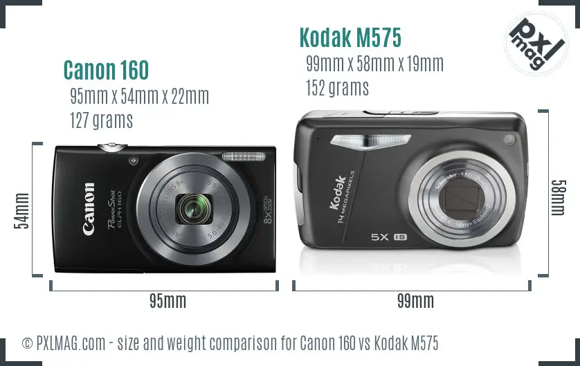 Canon 160 vs Kodak M575 size comparison