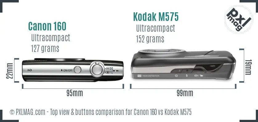 Canon 160 vs Kodak M575 top view buttons comparison