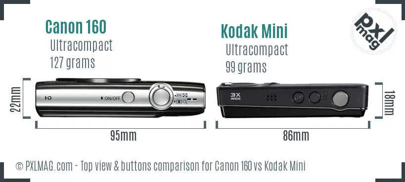 Canon 160 vs Kodak Mini top view buttons comparison