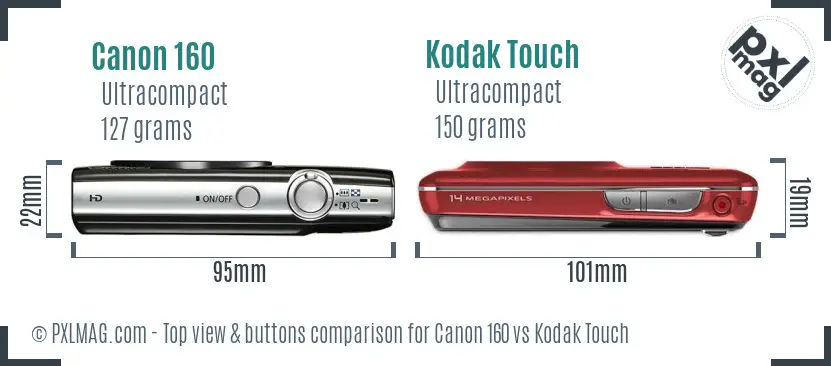 Canon 160 vs Kodak Touch top view buttons comparison
