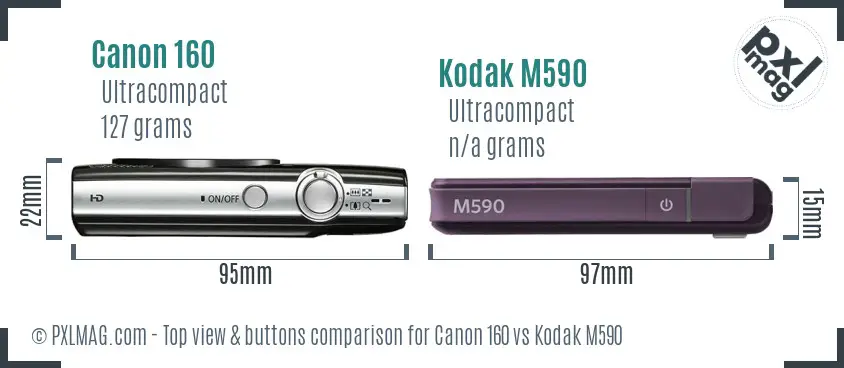 Canon 160 vs Kodak M590 top view buttons comparison