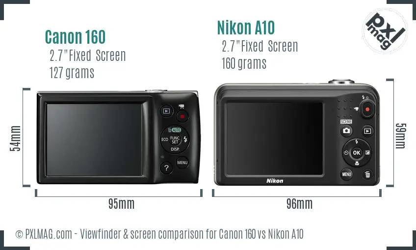 Canon 160 vs Nikon A10 Screen and Viewfinder comparison