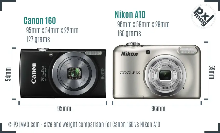 Canon 160 vs Nikon A10 size comparison