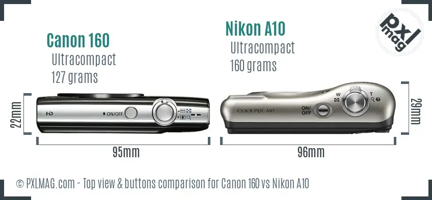 Canon 160 vs Nikon A10 top view buttons comparison