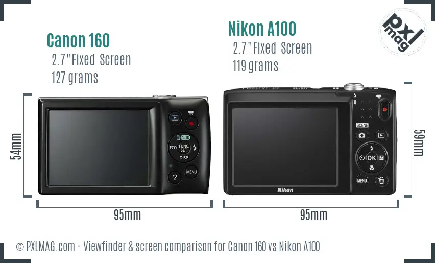 Canon 160 vs Nikon A100 Screen and Viewfinder comparison