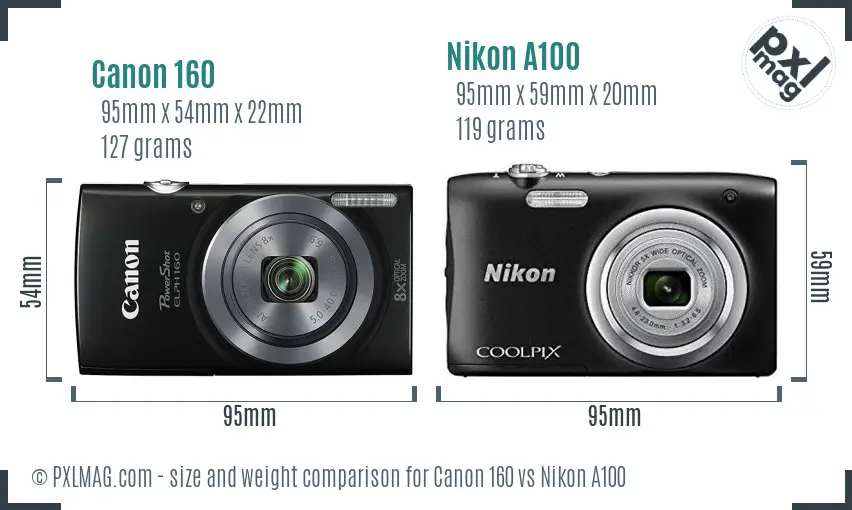Canon 160 vs Nikon A100 size comparison