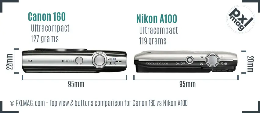 Canon 160 vs Nikon A100 top view buttons comparison