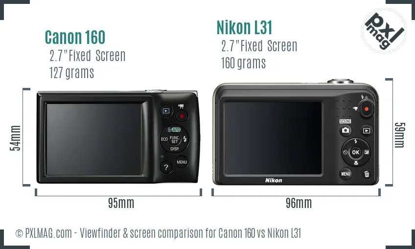 Canon 160 vs Nikon L31 Screen and Viewfinder comparison