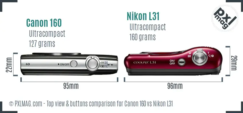 Canon 160 vs Nikon L31 top view buttons comparison