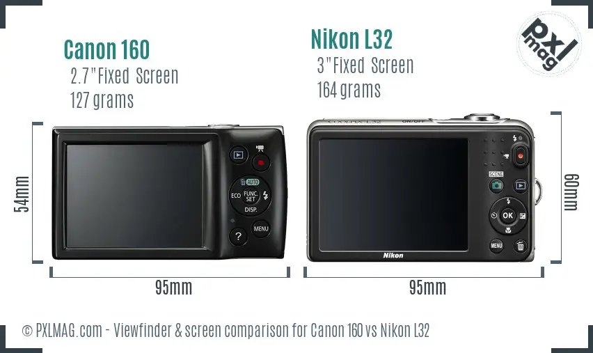Canon 160 vs Nikon L32 Screen and Viewfinder comparison