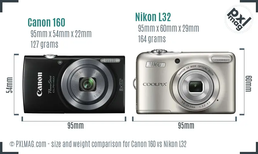 Canon 160 vs Nikon L32 size comparison