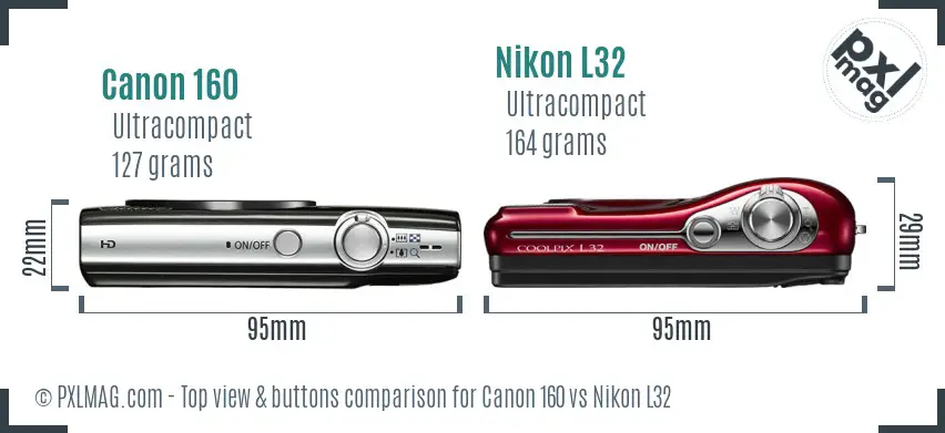 Canon 160 vs Nikon L32 top view buttons comparison