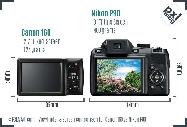 Canon 160 vs Nikon P90 Screen and Viewfinder comparison