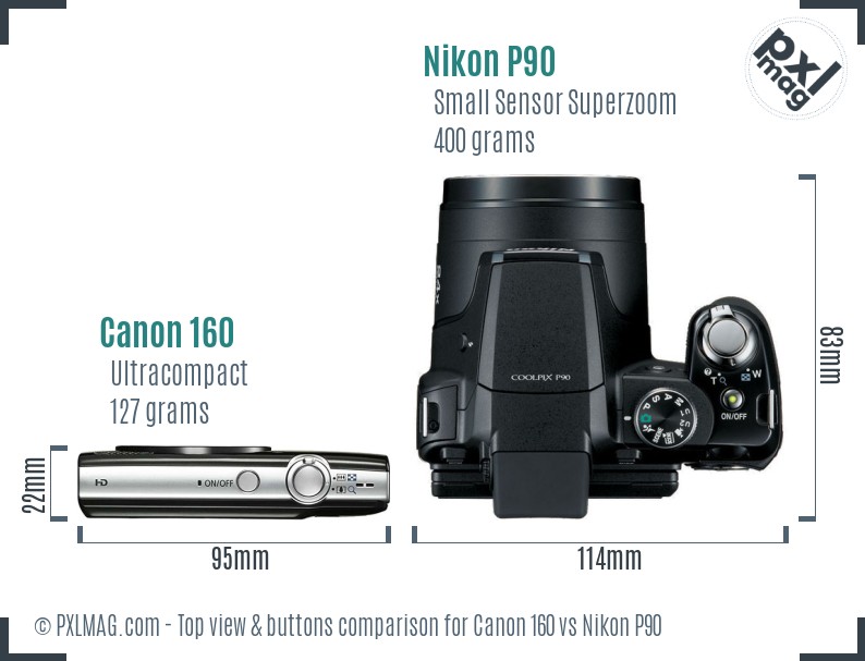 Canon 160 vs Nikon P90 top view buttons comparison