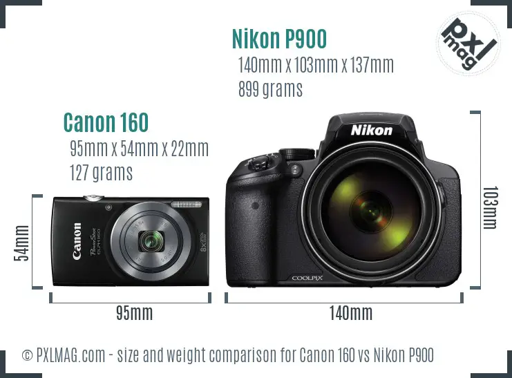 Canon 160 vs Nikon P900 size comparison