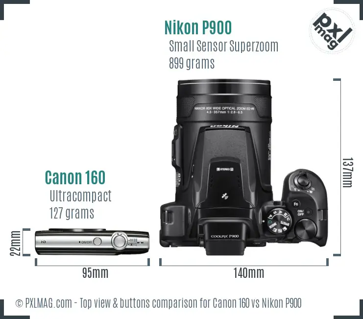 Canon 160 vs Nikon P900 top view buttons comparison