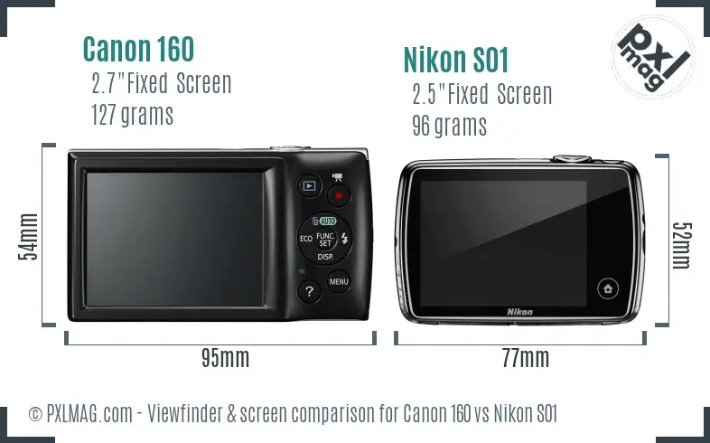 Canon 160 vs Nikon S01 Screen and Viewfinder comparison