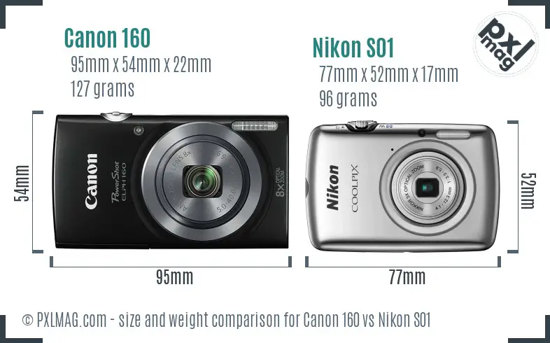 Canon 160 vs Nikon S01 size comparison