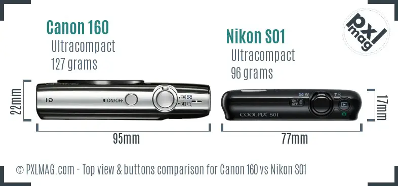Canon 160 vs Nikon S01 top view buttons comparison